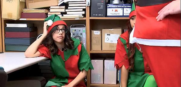  Perv Santa Claus Fucking Two Cute Elfs At His Office - Teenrobbers.com